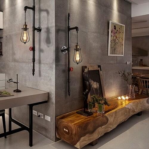 Loft industrial style water pipe wall lamp. Retro restaurant bar cafe creative decorative wrought iron staircase Wall sconce
