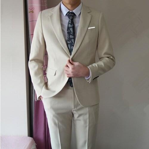 2021 New Mens Boutique Business Solid Color Wedding Hostess Suits Pants / Male Evening Dress Blazers Jacket Trousers 2 Pcs Set