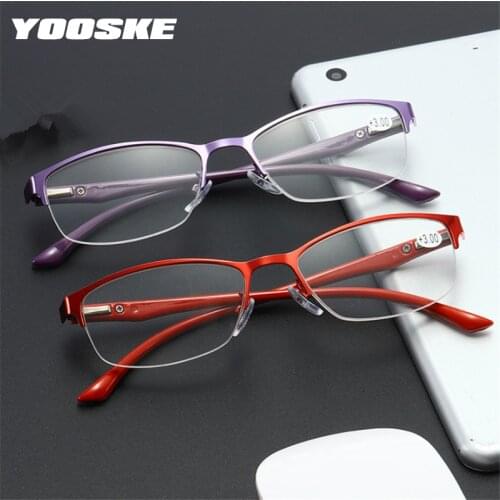 YOOSKE Reading Glasses Men Women Half-frame Hyperopia Glasses Male Presbyopic Eyeglasses Diopter Glasses +1.0 1.5 2.0 2.5 3.0