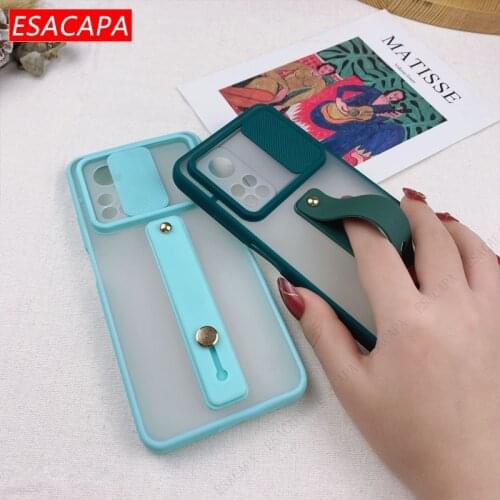 Wrist Strap Stand Holder Shockproof Phone Case For Xiaomi Mi 10T Redmi K40 9 Pro Poco F3 Slide Lens Protection Transparent Cover