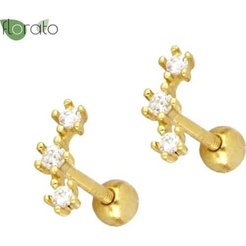 925 Silver Ear Needle Bling Crystal Piercing Earrings For Girls Party Gift Cartilage Stud Earring Ear Bone Earlobe Piercing