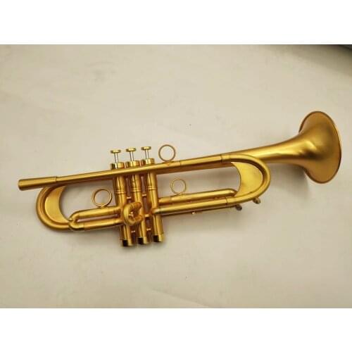 New Arrival Bb Trumpet brush gold plated Yellow Brass Bell Professional Musical instrument With Case Free Shipping