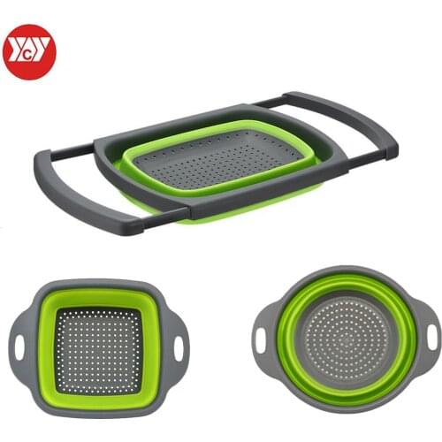 Folding Silicone Collapsible Over The Sink Retractable Colander With Handle Kitchen Strainer Bowls Drain water filter basket
