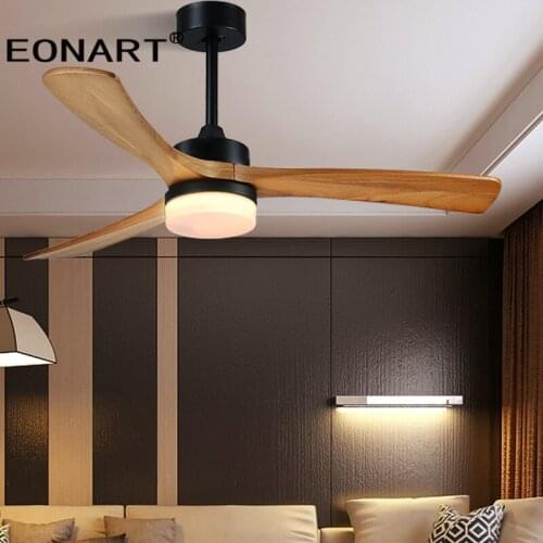48 Inch Wooden Led Dc Black Ceiling Fan With Lamp With Remote Control Modern Bedroom Solid Wood Decorate Fans With light 15W