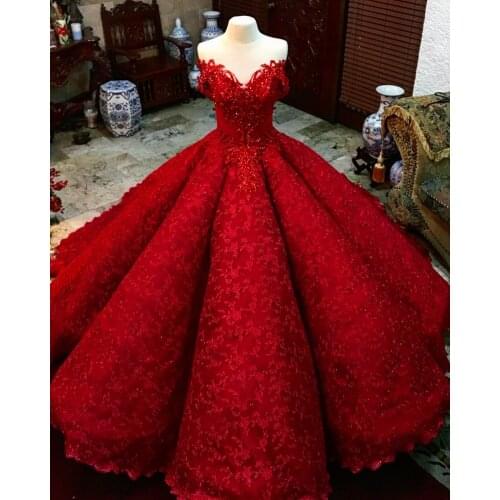 Dark Red robe de soirée Full Lace Quinceanera Dresses Beading Applique Sweetheart Sweet 16 Dress Ball Prom Gowns vestido 15 anos