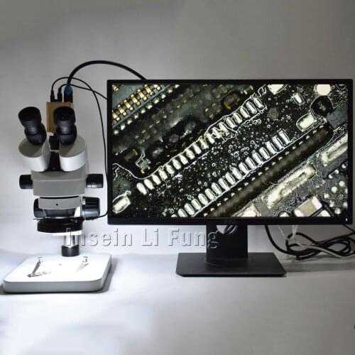 Trinocular Stereo HD Microscope 3.5X-90X Continuous Synchronous Zoom+1080P HDMI VGA USB Industrial Microscope Camera+LED Light