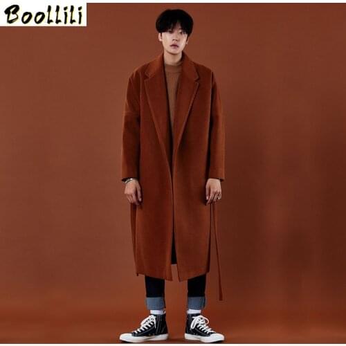 X-Long Mens Wool Coat Men Cashmere Overcoat Turn-down Collar Belt Mens Winter Jacket Men Brand-Clothing Black Mens Coat