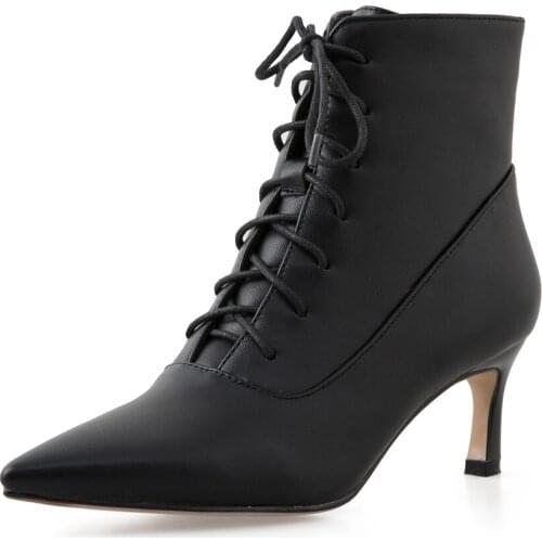 Microfiber Pointed Toe Stiletto Heel Cross Strap Ankle Boots TPR Short Plush Mid-Heel Fashion 2020 White Women’S Boots