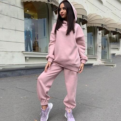 2021 Women Elegant Solid Sets Womens Tracksuit Warm Hoodie Sweatshirts Long Pant Fashion Two Piece Set Female Trouser Suits