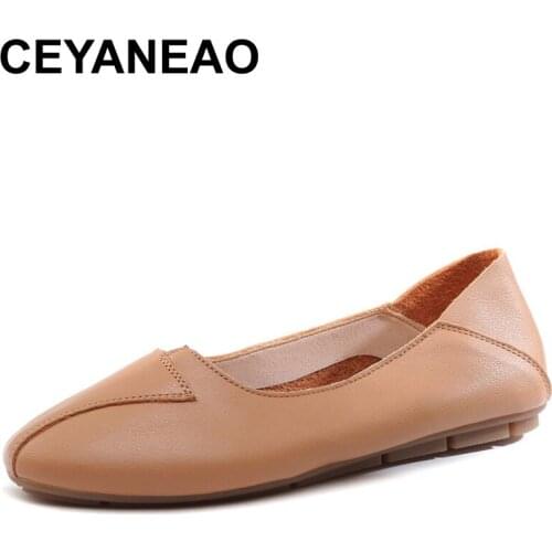 CEYANEAO Women Oxford shoes shallow mouth leather shoes spring ladies casual work soft nurse ballerina shoes moccasins