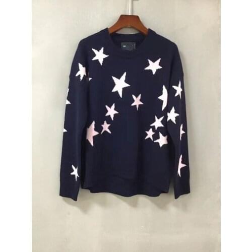 100% Cashmere Star Jacquard Sweater Women O-neck Long Sleeve 2021 Spring New Ladies Knitted Jumper Tops