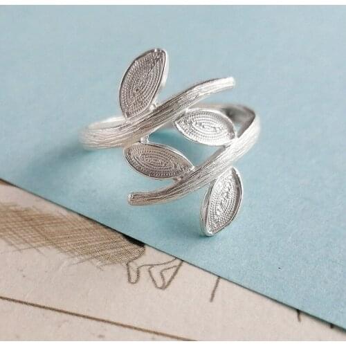 Bohemian Vintage Leaf 999 Sterling Silver Rings For Women Engagement Big Boho Ring Adjustable Handmade Luxury Jewelry Ethnic