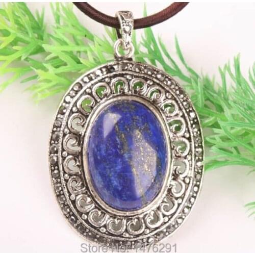 Lapis Lazuli Gems Oval Bead Tibetan Silver Pendant 1PCS Free shipping