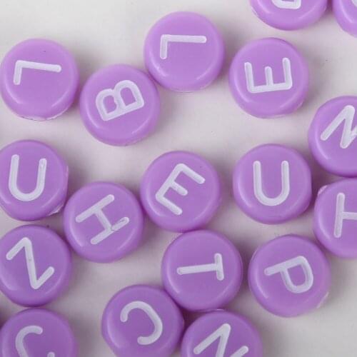 100 pcs Mix Letter Acrylic Alphabet Purple & White Letter Craft Loose Beads Fit Jewellry Bracelet Necklace 7mm