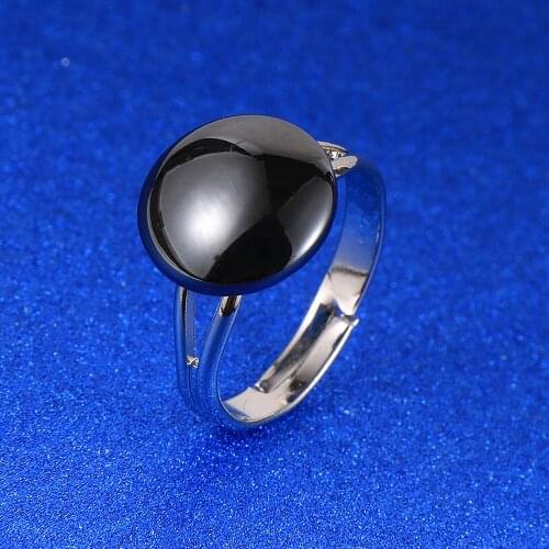 12mm Small Round Black Hematite Adjustable Rings For Men Women Natural Stone Beads Silver Color Finger Ring 2020 Trendy Jewelry