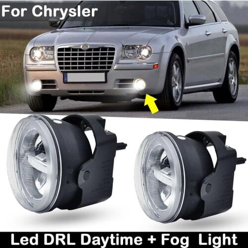2pcs For Chrysler 300 Base Sedan 300C Sedan 2-In-1 High Brightness White LED DRL Daytime Running Light And Driving Fog Lamp
