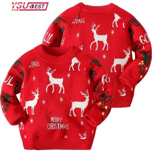 2021 Christmas Baby Boys Girls Sweaters Winter Toddler Baby Clothes With Deer Kids Christmas Sweater Embroidery Pull Fille Tops