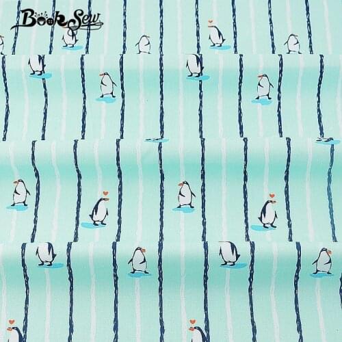 Booksew 100% Cotton Twill Fabric Fat Quarter Penuins Design Quilting Mint Green Baby Bedsheet Craft DIY Patchwork Dolls Cloth CM