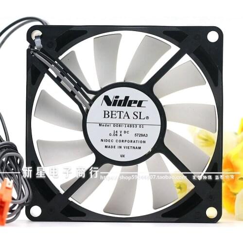 Nidec D081-14BS3 DC 14 V0.06A 80x80x15mm 2-Wire Server Cooling Fan