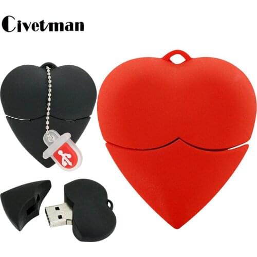 Cartoon Red & Black Heart Model USB Flash Drive 4GB 8GB 16GB 32GB 64GB USB 2.0 Pen Drive 256GB Memory Stick Creative Love Gift