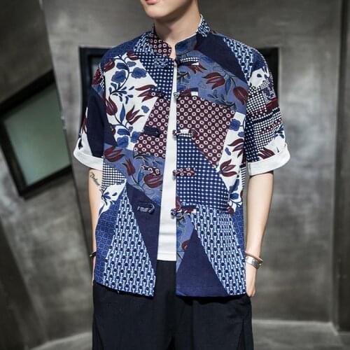 Chinese Hanfu Windbreaker Coat Men 2021 Short Sleeved Outdoor Jackets Printed Cardigan Streetwear Shirt Tang Suit