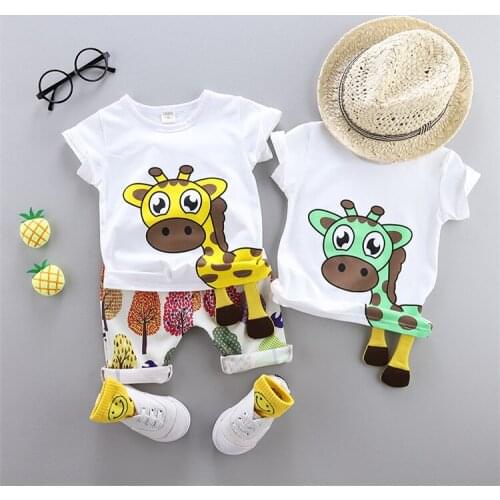 Summer Children Boys Girls Clothing Sets Kids Leaf T-Shirt Shorts 2Pcs/Sets Toddler Leisure Sport Suits Baby Cotton Tracksuits