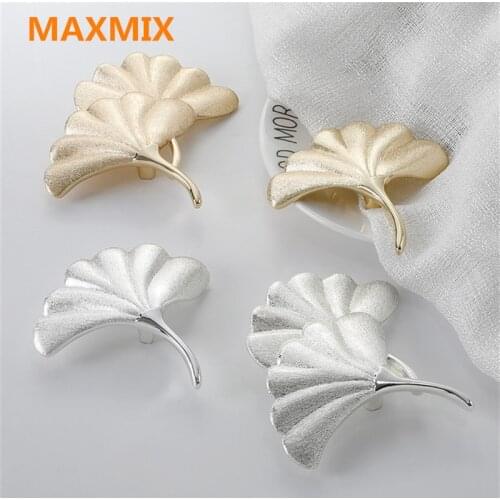 MAXMIX Ginkgo leaves furniture hardware handle gold silver drawer cupboard dresser kitchen cabinet knob Closet door handle