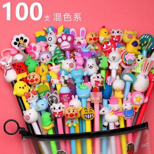Cartoon Neuter Pen Signature Pen Lovely Creative Girl Heart Black Pen School Supplies Stationery Promotional Gift 50-100PCS Lots