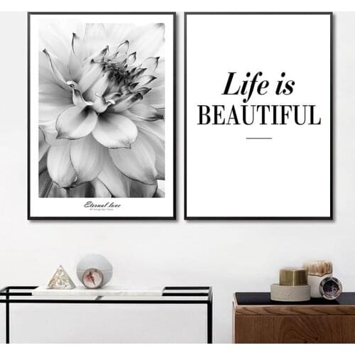 Wall Art Painting Canvas Print Minimalist Black White Flower Inspiration Poster Life Quote Nordic Decorative Picture Home Decor
