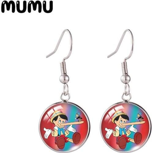 2021 New Pinocchio Fish Hook Earring Cartoon Photo Round Jewelry Glass Dome Earrings Gifts Girl
