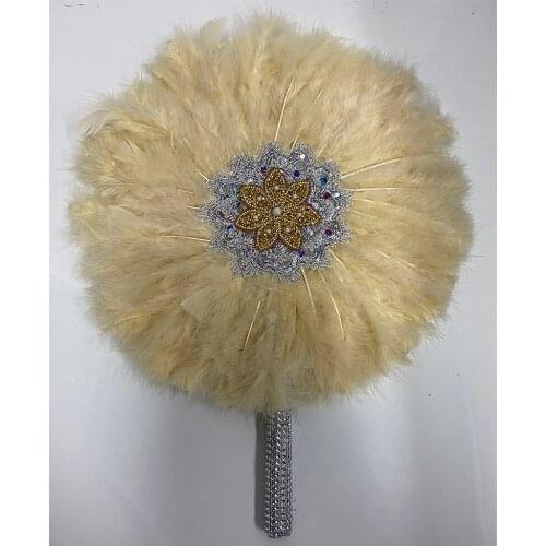 2021 New Design African White Feather Big fan ladies wedding feather fan for bride double side feather nigerian feather handfan