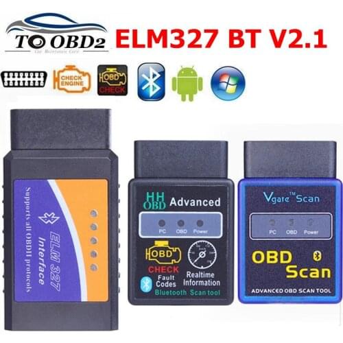 OBDII ELM327 V2.1 Bluetooth Works Diesel Cars Hardware V2.1 Software V2.1 For Android/PC ELM 327 2.1 for Multi-brands cars