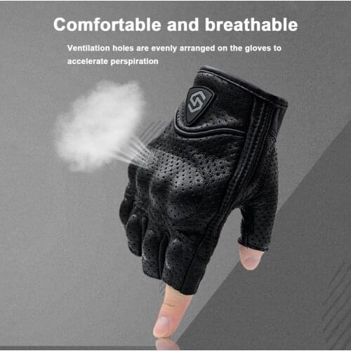 Portable Black Breathable Faux Leather Motorcycle Cycling Gloves for Fitness