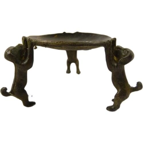 China superb handmade old copper 3 dogs statues as legs oil lamp