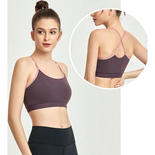 Sexy Women Cross Back Sport Bra Padded Push Up Yoga Top Fitness Solid Breathable Bralette Workout Gym Wear