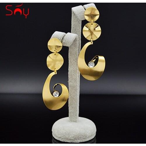 Sunny Jewelry Romantic Jewelry Earrings Long Drop Dangle Earrings For Women Girl For Party Wedding Cubic Zirconia Moon Jewelry