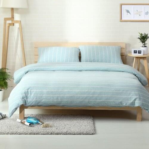 4pcs 100% Cotton Jersey Knitted bedding sets light aqua blue and white stripe bedlinen for modern bedroom set queen fitted sheet
