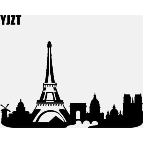 YJZT 15.3CM*9.4CM Vinyl Car Sticker Decal Paris City Skyline Eiffel Building Black/Silver C3-1821