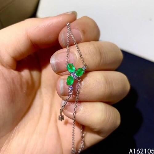 Fine jewelry 925 pure silver inlaid natural emerald girl luxury noble tassels Chinese style gem pendant necklace chain support d