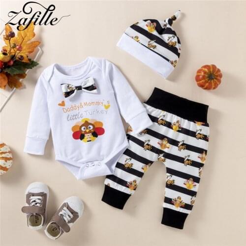ZAFILLE Newborn My First Thanksgiving Clothes Baby Boy Clothes Set Gentleman Romper+Brown Pants+Hat Baby Thanksgiving Costume