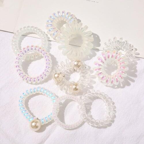 Women Candy Colors Mermaid Telephone Wire Rubber Bands Stretchy Transparent Ropes 10pcs/set Wholesale Clear Hair Ties With Pear