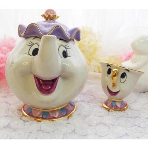 Hot sale New Cartoon Beauty and The Beast Tea Set Teapot Cup Mrs Potts Chip Mug Kettle Milk Coffee Creative Xmas birthday Gift