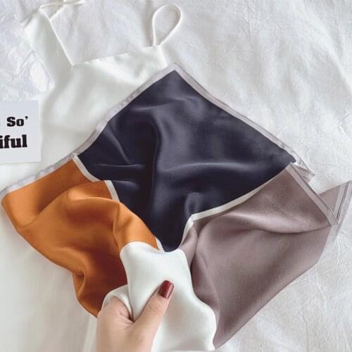 Luna&Dolphin Women Small Square Scarf 53x53 100% Nature Silk Vintage Patchwork Navy Orange Headbands Office Kerchief Bag Scarf