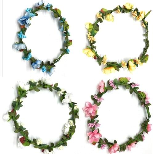 White Blue Pink Wedding Flower Crown Bridal Headband Floral Hair Wreath with Ribbon Girl Headwear Hair Accessories For Women