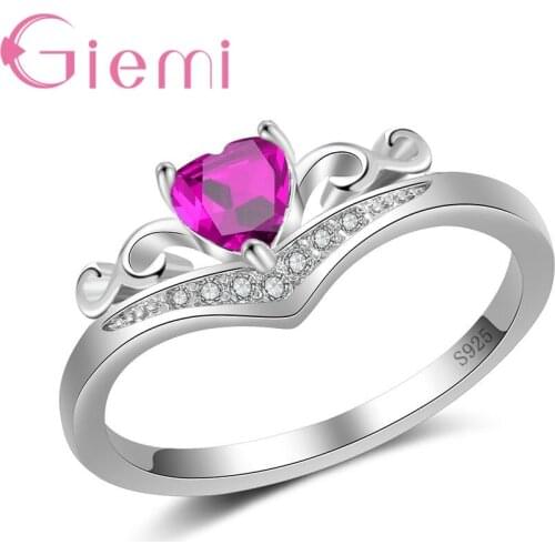 Romantic Princess Crown Bague Paved Love Heart Crystal Best Birthday Gifts for Women Girls Finger Jewelry Silver Color Ring