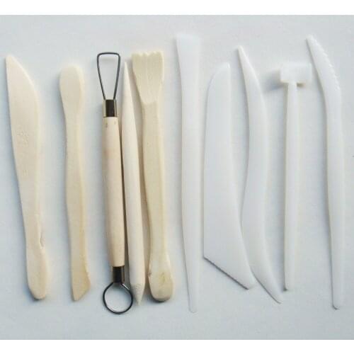 1set 10pcs Wood Handle Wax Pottery Clay Sculpture Carving Modeling Tool DIY CraftFree Shipping wholesale/retail