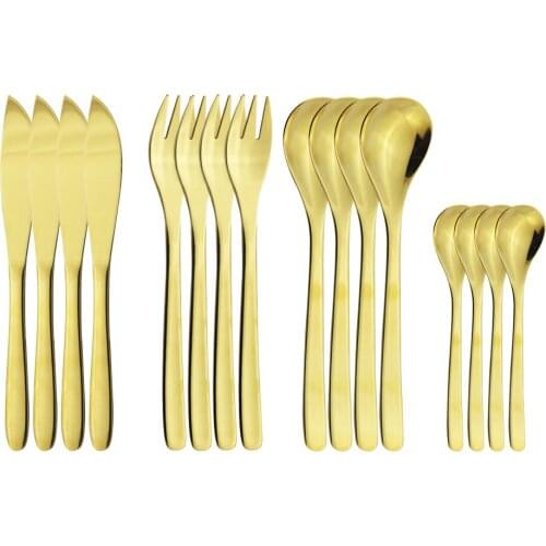 18/10 Stainless Steel Cutlery Set Gold Dinnerware Set Dinner Knife Fork Spoons Teaspoon Kitchen Tableware Set Flatware Wholesale