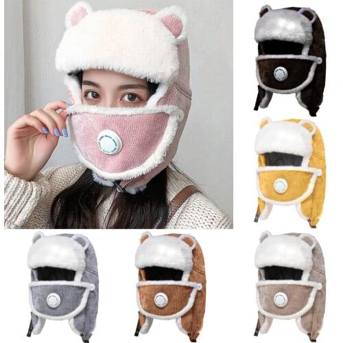 2020 Windproof Winter Hats Women Bomber Hats Outdoor Warm Ski Earflaps Soviet Hat Russian Snow Cap Face Protection Corduroy Hat