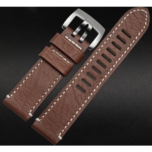 23mm watch band Brown New Men high Quality Genuine Leather Watchbands Strap Bracelets Silver Steel Watch Buckle Clasp