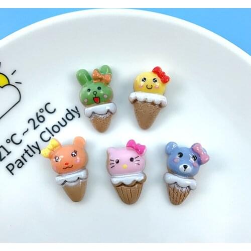 6Pcs/lot 22mm 5Colors Cartoon Animal Ice Cream Charm Resin Diy Bear Cat Pendant Jewelry Making Accessories Findings